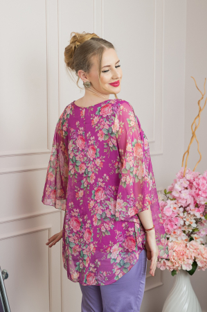 Bluza mov din voal cu imprimeu floral si maneci fluture [2]