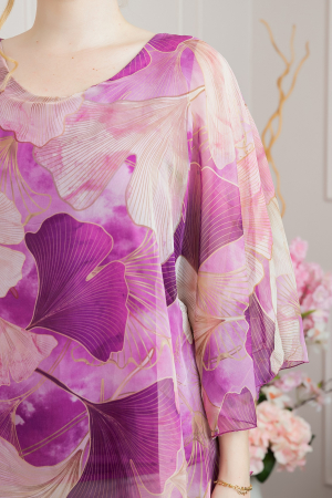 Bluza magenta din voal cu maneci largi si imprimeu floral [1]