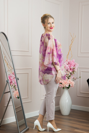 Bluza magenta din voal cu maneci largi si imprimeu floral [3]