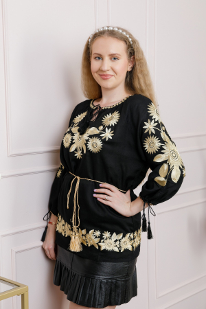 Bluza neagra cu motiv floral auriu Agnes 01 [2]