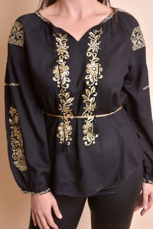 Bluza neagra cu motiv floral auriu Otilia 01 [1]
