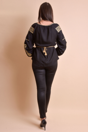 Bluza neagra cu motiv floral auriu Otilia 01 [7]