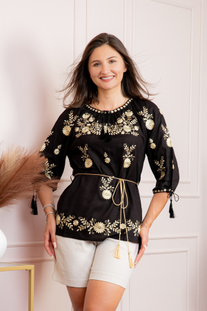 Bluza neagra cu motiv floral auriu Tania 04 [2]