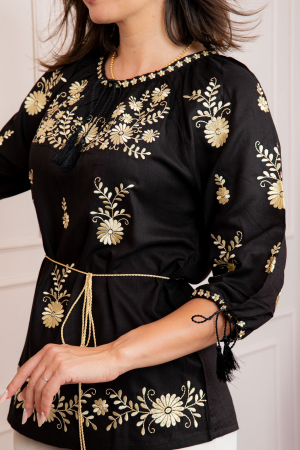 Bluza neagra cu motiv floral auriu Tania 04 [1]