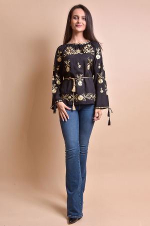 Bluza neagra cu motiv floral auriu Tania 03 [2]