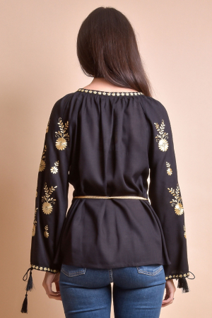 Bluza neagra cu motiv floral auriu Tania 03 [6]