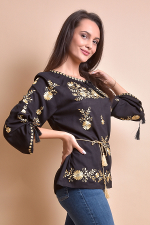 Bluza neagra cu motiv floral auriu Tania 03 [3]