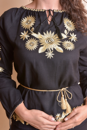 Bluza neagra cu motiv floral auriu Agnes 03 [1]