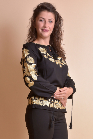 Bluza neagra cu motiv floral auriu Agnes 03 [2]