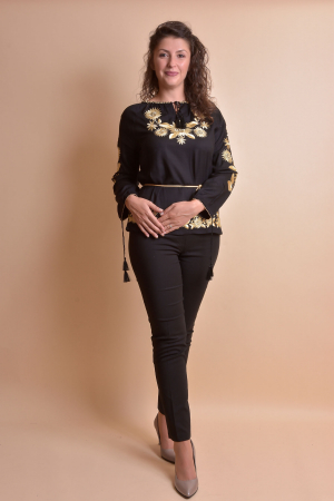 Bluza neagra cu motiv floral auriu Agnes 03 [5]