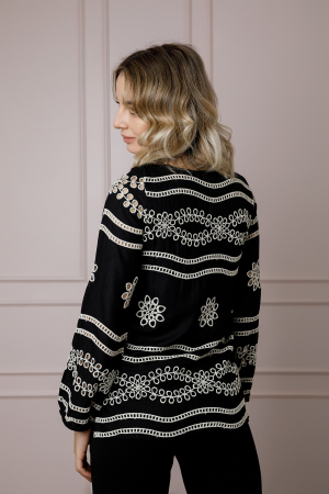 Bluza neagra cu motiv floral crem Alessia 02 [2]