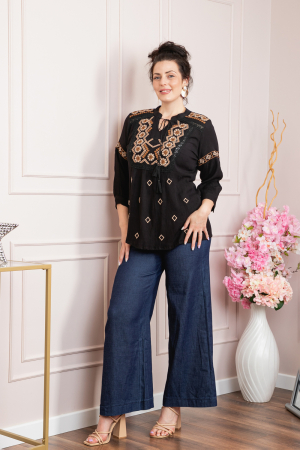 Bluza neagra cu motiv floral crem Miranda 02 [4]