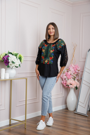 Bluza neagra cu motiv floral multicolor Simona 05 [3]