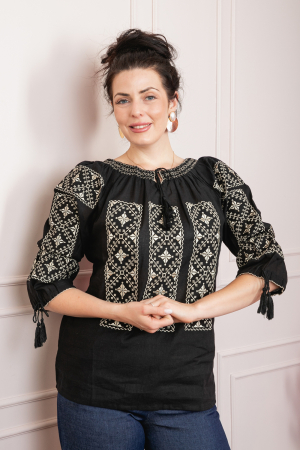 Bluza neagra cu motiv geometric crem Elvira 03 [3]