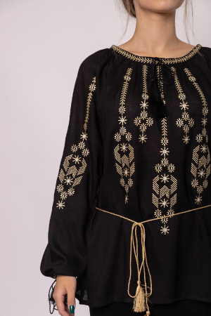 Bluza neagra cu motiv geometric auriu Iosefina 02 - maneca lunga [1]