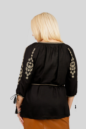 Bluza neagra cu motiv geometric auriu Iosefina 02 - maneca scurta [2]