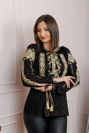 Bluza neagra cu motiv geometric auriu Marlena 04 [2]