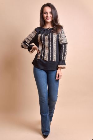 Bluza neagra cu motiv geometric crem Anca 02 [7]