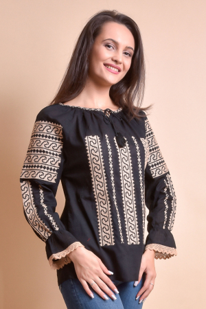 Bluza neagra cu motiv geometric crem Anca 02 [3]