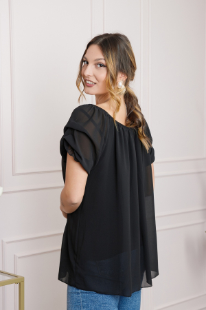 Bluza neagra din voal cu maneci bufante [2]