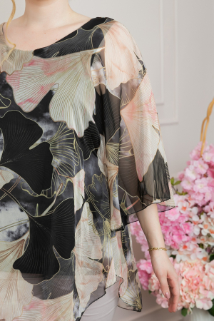 Bluza neagra din voal cu maneci largi si imprimeu floral [1]