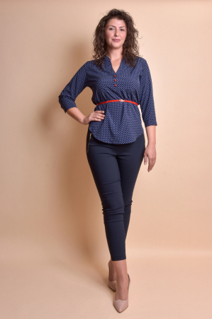 Bluza office bleumarin cu buline si guler tunica [3]