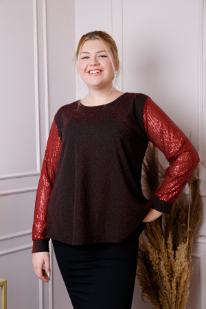 Bluza plus size Chloe cu paiete si fir lame - Grena [2]