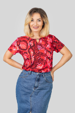 Bluze - Bluza rosie cu imprimeu snake
