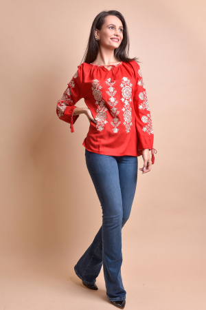 Bluza rosie cu motiv floral auriu Andrada 01 [2]