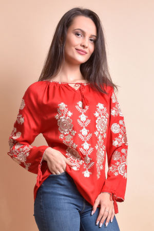 Bluza rosie cu motiv floral auriu Andrada 01 [6]