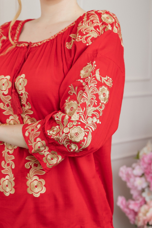 Bluza rosie cu motiv floral auriu Iasmina 02 [1]