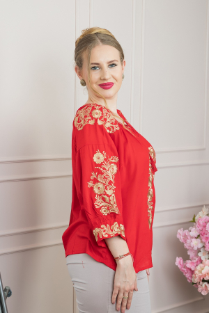 Bluza rosie cu motiv floral auriu Iasmina 02 [2]