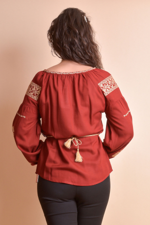 Bluza rosie cu motiv floral auriu Otilia 03 [4]