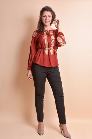 Bluza rosie cu motiv floral auriu Otilia 03 [6]