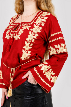 Bluza rosie cu motiv floral auriu Noemi [1]