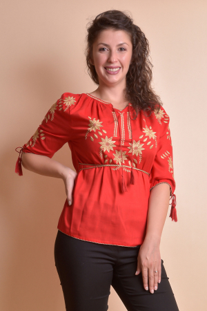 Bluza rosie cu motiv floral auriu Aliona 04 [5]