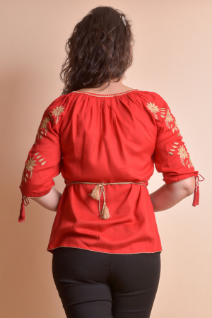 Bluza rosie cu motiv floral auriu Aliona 04 [4]