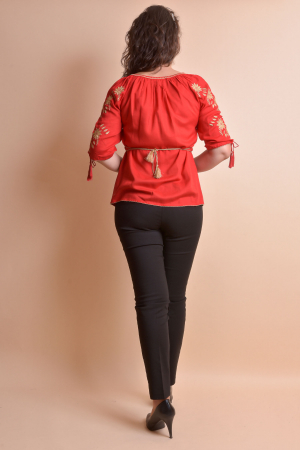 Bluza rosie cu motiv floral auriu Aliona 04 [9]