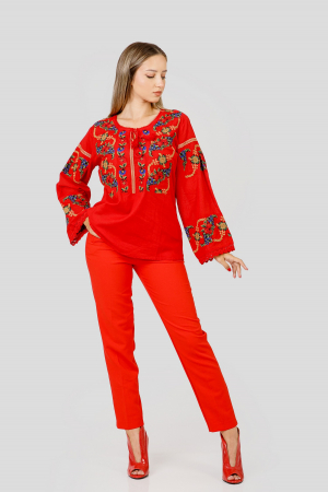 Bluza rosie cu motiv floral multicolor Afrodita 03 [3]