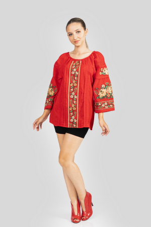 Bluza rosie cu motiv floral multicolor Francesca 04 [4]