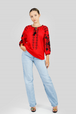 Bluza rosie cu motiv floral negru Fernanda 01 [0]