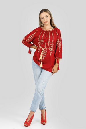 Bluza rosie cu motiv geometric auriu Iosefina 03 [3]