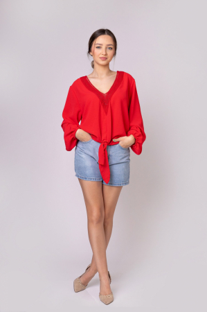 Bluza rosie cu nod in talie [3]