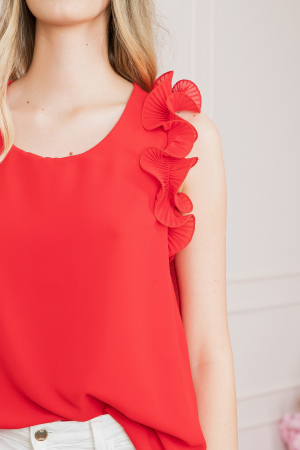 Bluza rosie din voal cu volane la umeri [1]