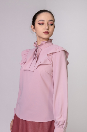 Bluza roz eleganta cu volane si fundita [2]