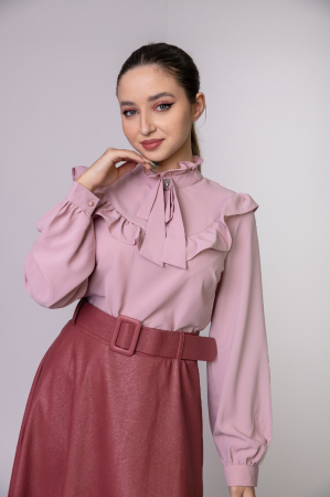 Bluza roz eleganta cu volane si fundita [0]