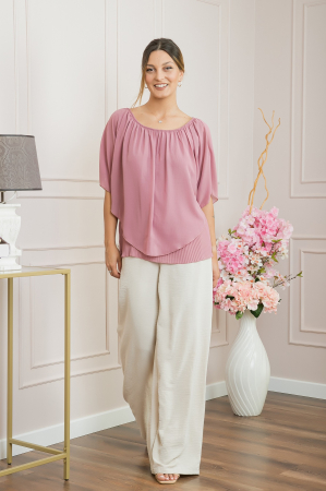 Bluza roz pudrat din voal cu maiou plisat [3]