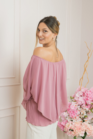 Bluza roz pudrat din voal cu maiou plisat [2]