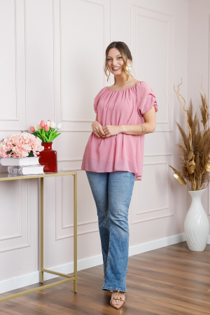 Bluza roz pudrat din voal cu maneci bufante [3]