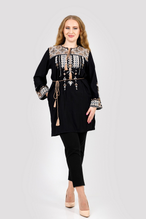 Bluza stil tunica neagra cu motiv geometric crem Matilda [3]
